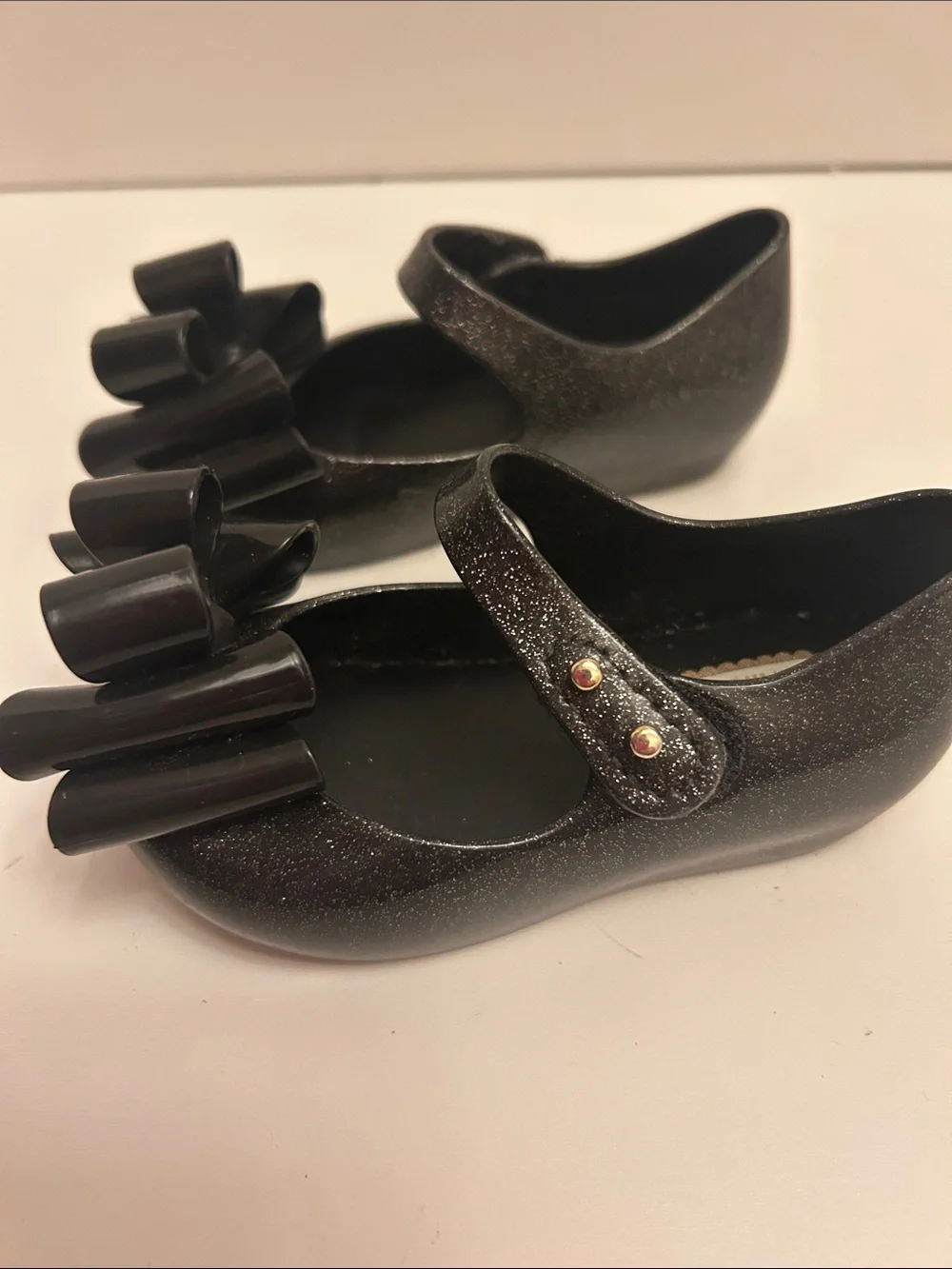 Mini Melissa Black Glitter Bow Shoes